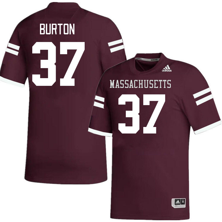 Massachusetts Minutemen #37 John Burton College Football Jerseys Stitched-Maroon